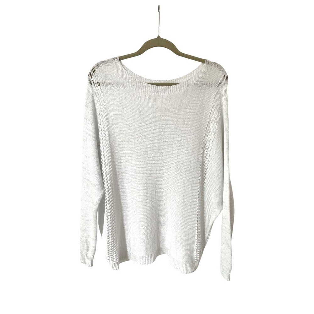 Gigi Moda Vena Sweater One Size Pullover White Gray Metallic Knit Italy